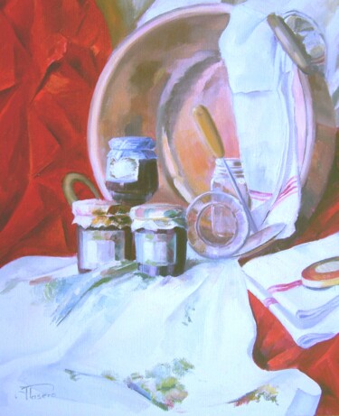 Painting titled "Confitures" by Jacqueline Pasero, Original Artwork, Oil Mounted on Wood Stretcher frame