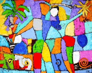 Painting titled "Danse dans un jardi…" by Jacqueline Pizano, Original Artwork, Oil