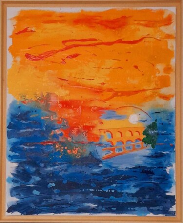 Картина под названием "Un pont du Gard" - Jacqueline Poitevin, Подлинное произведение искусства, Акрил Установлен на Деревян…