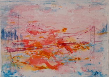Painting titled "Le soleil se couche…" by Jacqueline Poitevin, Original Artwork, Acrylic Mounted on Wood Stretcher frame