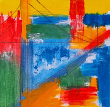 Pintura intitulada "Un pont à Los Angel…" por Jacqueline Poitevin, Obras de arte originais, Acrílico Montado em Armação em m…