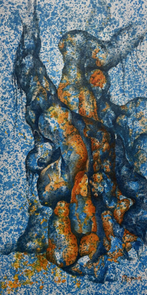 Painting titled "Bleu grec" by Jacqueline Reynier, Original Artwork, Oil