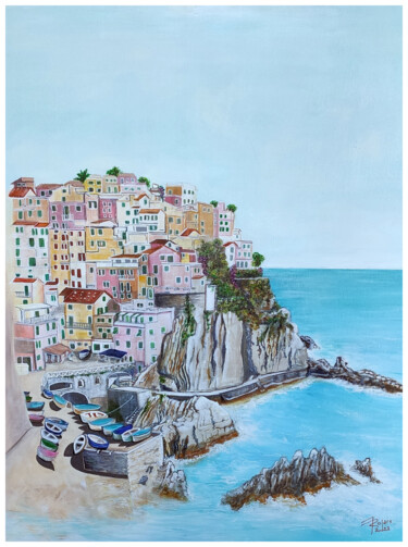 Schilderij getiteld "Le Cinque Terre - M…" door Jacqueline Ropars (Mondoloni), Origineel Kunstwerk, Acryl