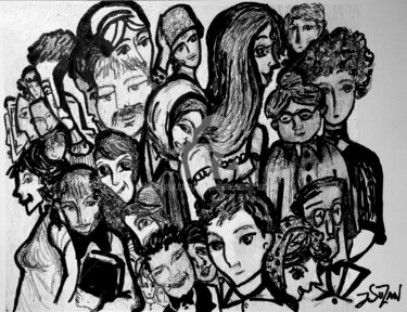 Drawing titled "CHARIVARI" by Jacqueline Sarah Uzan, Original Artwork, Ink