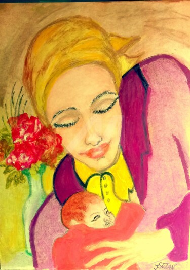 Drawing titled "MA FILLE" by Jacqueline Sarah Uzan, Original Artwork, Pastel