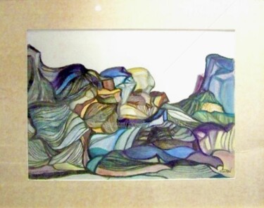 Painting titled "LES ROCHES BLEUES" by Jacqueline Sarah Uzan, Original Artwork