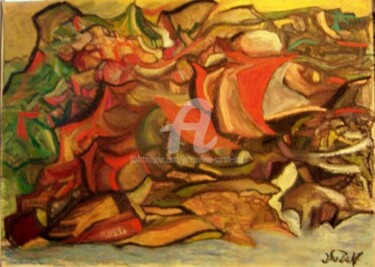 Painting titled "CARAVELLES DE ROCHES" by Jacqueline Sarah Uzan, Original Artwork, Oil