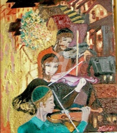 Painting titled "LES VIOLONISTES DE…" by Jacqueline Sarah Uzan, Original Artwork, Oil