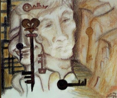 Drawing titled "l'homme enfermé" by Jacqueline Sarah Uzan, Original Artwork, Pastel