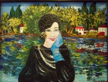 Peinture intitulée "la dame au gant bleu" par Jacqueline Sarah Uzan, Œuvre d'art originale, Huile