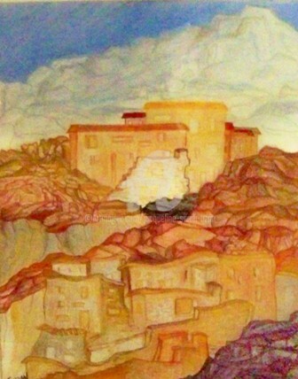 Painting titled "le village" by Jacqueline Sarah Uzan, Original Artwork, Oil