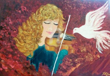 Painting titled "BERCEUSE D'ANTAN" by Jacqueline Sarah Uzan, Original Artwork, Oil