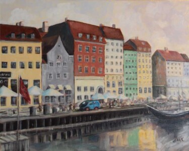Pintura intitulada "Copenhague" por Jacqueline Vandrebeck, Obras de arte originais, Acrílico Montado em Armação em madeira