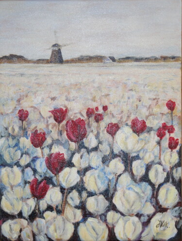 Peinture intitulée "Champ de tulipes" par Jacqueline Vandrebeck, Œuvre d'art originale, Acrylique Monté sur Châssis en bois