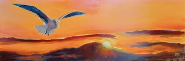 Painting titled "Coucher de soleil e…" by Jacqueline Vandrebeck, Original Artwork, Acrylic Mounted on Wood Stretcher frame