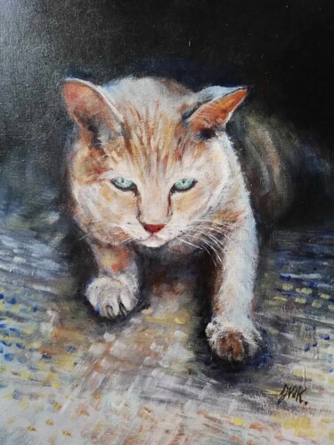 Malerei mit dem Titel "Thallo le chat" von Jacqueline Vandrebeck, Original-Kunstwerk, Acryl