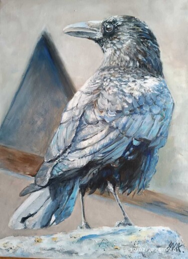 Peinture intitulée "Corbeau" par Jacqueline Vandrebeck, Œuvre d'art originale, Acrylique Monté sur Châssis en bois