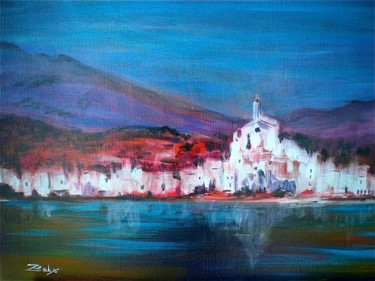 Painting titled "Cadaqués" by Jacqueline Baby, Original Artwork, Acrylic Mounted on Wood Stretcher frame