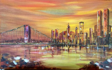 Painting titled "Brooklyn bridge" by Jacqueline Baby, Original Artwork, Acrylic Mounted on Wood Stretcher frame