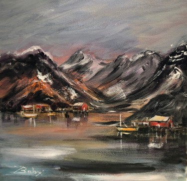 Painting titled "Norvège #ArtistSupp…" by Jacqueline Baby, Original Artwork, Acrylic Mounted on Wood Stretcher frame
