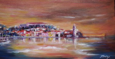 Painting titled "La baie de Collioure" by Jacqueline Baby, Original Artwork, Acrylic Mounted on Wood Stretcher frame