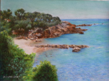 Dessin intitulée "Crique de Santa Luc…" par Jacqueline Clarisse, Œuvre d'art originale, Pastel Monté sur Verre