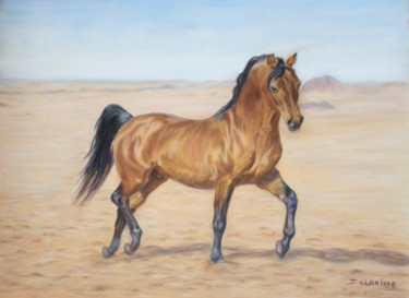 Rysunek zatytułowany „cheval trottant dan…” autorstwa Jacqueline Clarisse, Oryginalna praca, Pastel