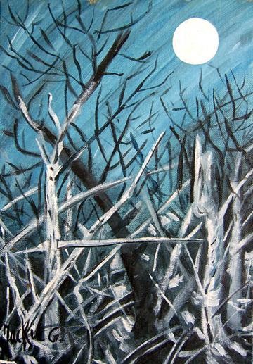 Peinture intitulée "Arbre lune 2" par Jacqueline Guénin, Œuvre d'art originale