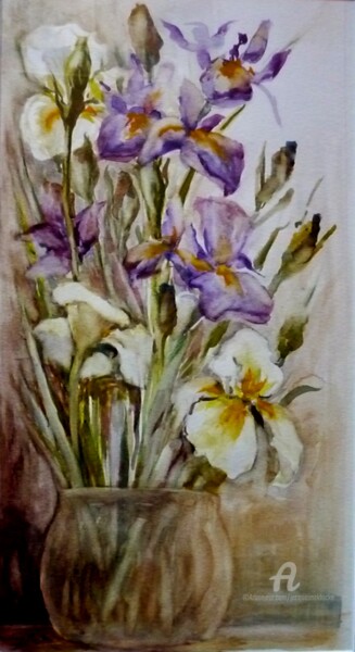 Peinture intitulée "Iris blancs, iris b…" par Jacqueline Klocke, Œuvre d'art originale, Aquarelle