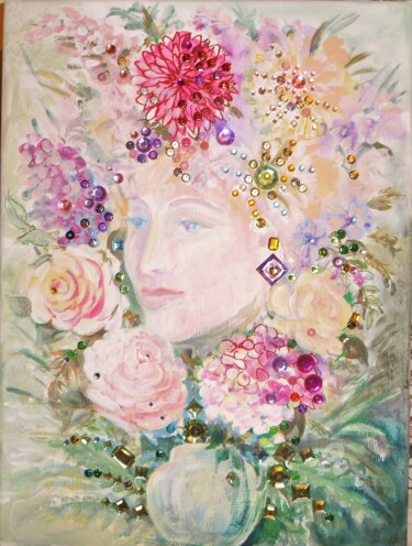Pintura intitulada "Flore dans son bouq…" por Jacqueline Klocke, Obras de arte originais, Acrílico