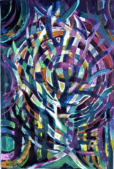 Peinture intitulée "Arbre tissage de lu…" par Jacqueline Klocke, Œuvre d'art originale, Gouache Monté sur Autre panneau rigi…