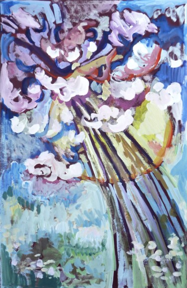 Schilderij getiteld "Arbre en fleurs" door Jacqueline Klocke, Origineel Kunstwerk, Gouache