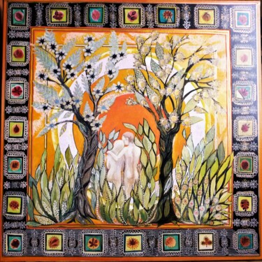 Картина под названием "Eden, source de vie" - Jacqueline Klocke, Подлинное произведение искусства, Акрил Установлен на Дерев…