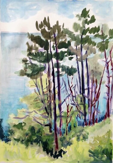 Peinture intitulée "Vu du haut des fala…" par Jacqueline Klocke, Œuvre d'art originale, Aquarelle