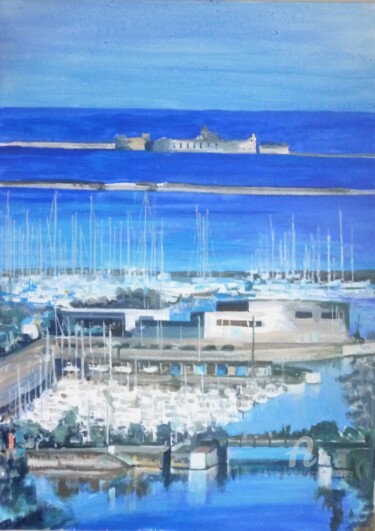 Peinture intitulée "Vue du port de plai…" par Jacqueline Klocke, Œuvre d'art originale, Acrylique