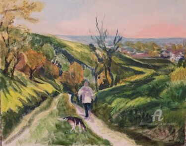 Painting titled "Promenade fin d'apr…" by Jacqueline Klocke, Original Artwork, Acrylic