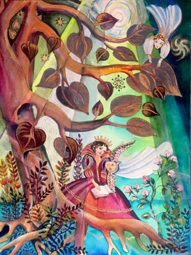 Peinture intitulée "Les messagers de l'…" par Jacqueline Klocke, Œuvre d'art originale, Aquarelle Monté sur Panneau de bois