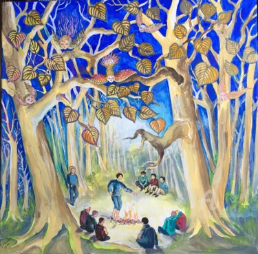 Malerei mit dem Titel "Mystères de la forê…" von Jacqueline Klocke, Original-Kunstwerk, Acryl Auf Keilrahmen aus Holz montie…