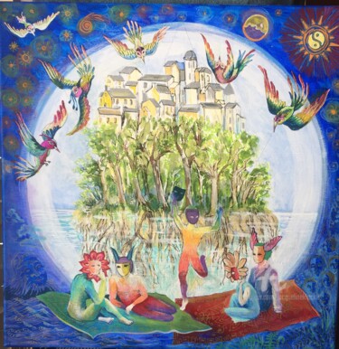 Картина под названием "Bulle de Paradis" - Jacqueline Klocke, Подлинное произведение искусства, Акрил Установлен на Деревянн…