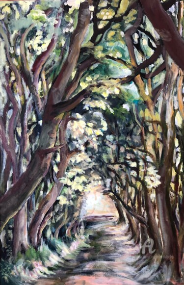 Картина под названием "Chemin creux 3" - Jacqueline Klocke, Подлинное произведение искусства, Акрил Установлен на Деревянная…