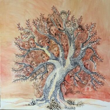 Malerei mit dem Titel "Eveil ou "Eve, lève…" von Jacqueline Klocke, Original-Kunstwerk, Acryl Auf Keilrahmen aus Holz montie…