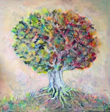 Painting titled "Arbre phare" by Jacqueline Klocke, Original Artwork, Acrylic Mounted on Wood Stretcher frame