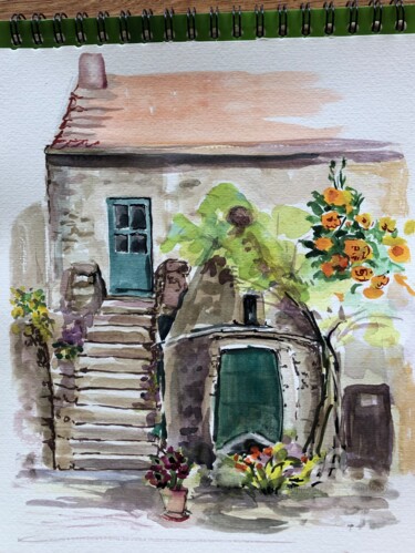 Painting titled "Le puits Millet" by Jacqueline Klocke, Original Artwork, Watercolor