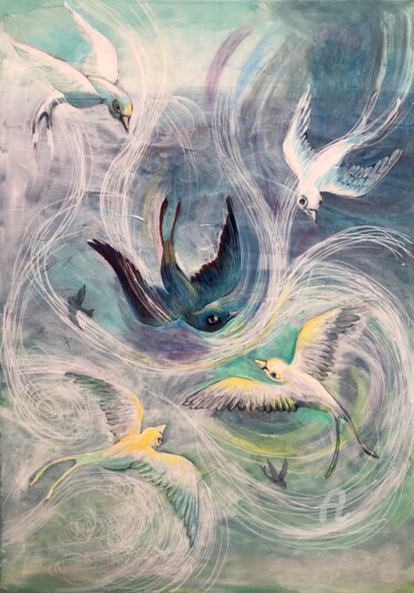 Painting titled "Tempête" by Jacqueline Klocke, Original Artwork, Acrylic Mounted on Wood Stretcher frame