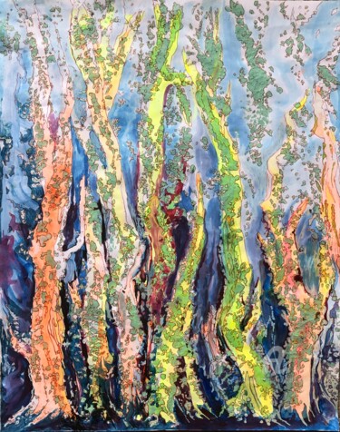 Картина под названием "Forêt..." - Jacqueline Klocke, Подлинное произведение искусства, Акрил