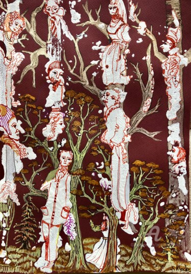 Painting titled "Mémoire d'arbre" by Jacqueline Klocke, Original Artwork, Acrylic