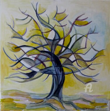 Painting titled "Jeune arbre" by Jacqueline Klocke, Original Artwork, Acrylic
