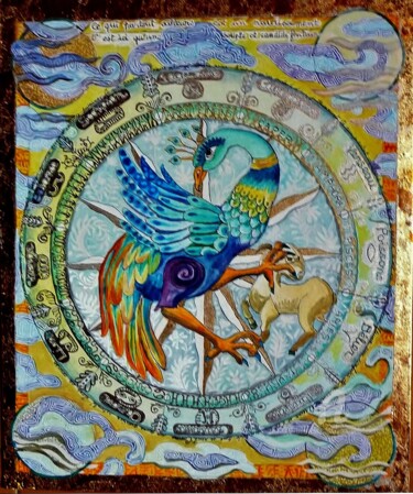Painting titled "L'oiseau protecteur…" by Jacqueline Klocke, Original Artwork, Acrylic