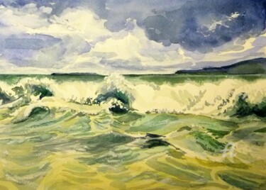 Peinture intitulée "Grande marée à Surt…" par Jacqueline Klocke, Œuvre d'art originale, Aquarelle