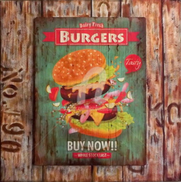 "Taste "The Burgers"…" başlıklı Kolaj Jacqueline Morandini tarafından, Orijinal sanat, Kolaj Ahşap Sedye çerçevesi üzerine m…